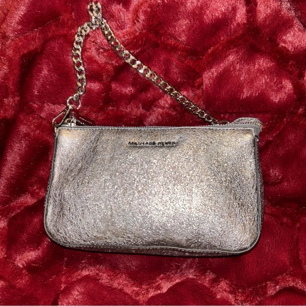 Michael Kors Mini Silver Metallic Pouchette Bag - Picture 11 of 15